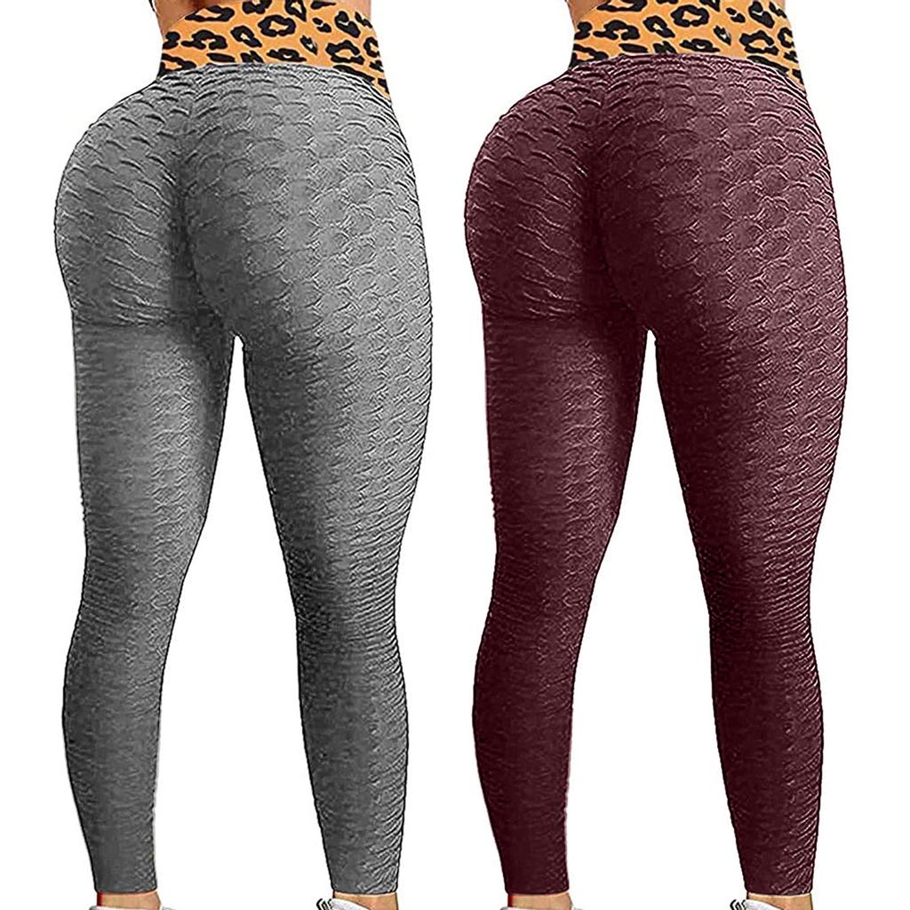 2PC Women Fashion Print Yoga Pants Plus Size Casual High Waist Sport Pants