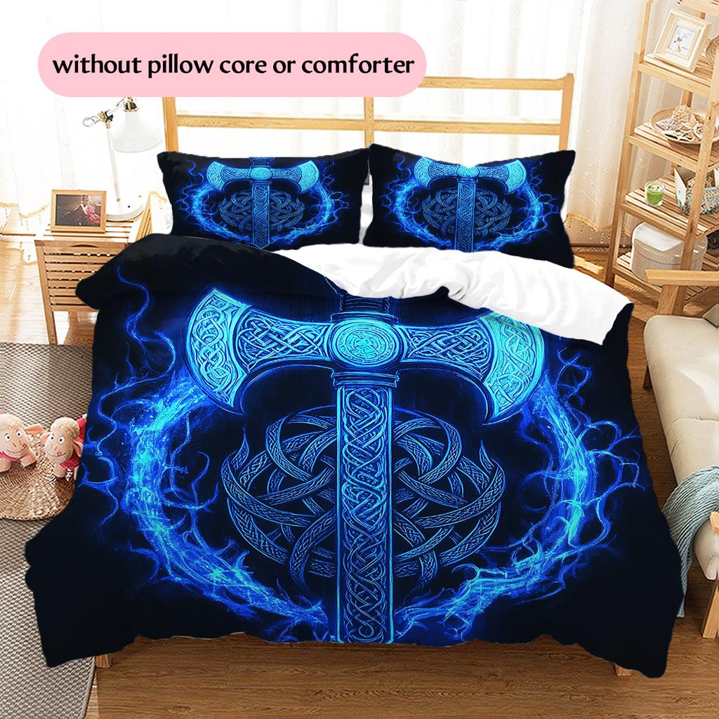 Viking battle axe Pattern Bedding Quilt Set Quilt Cover Pillowcase Home Decoration Gift (1 * duvet cover + 2 * pillowcase, without core)