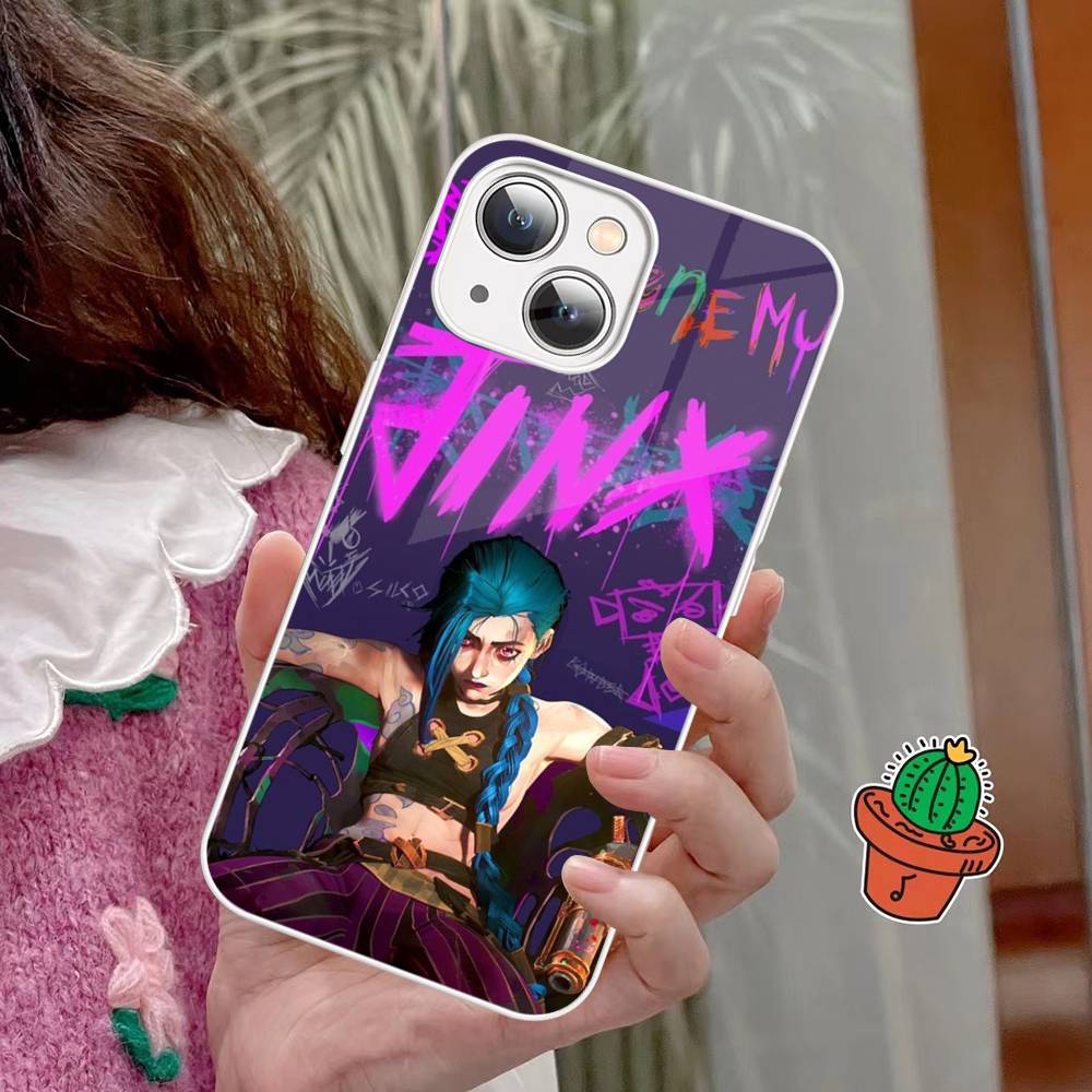Чехол для телефона с персонажем Джинкс из мультфильма Arcane для iPhone 15 13 12 Mini 11 Pro XS Max X XR 14 Plus, Чехол из закаленного стекла
