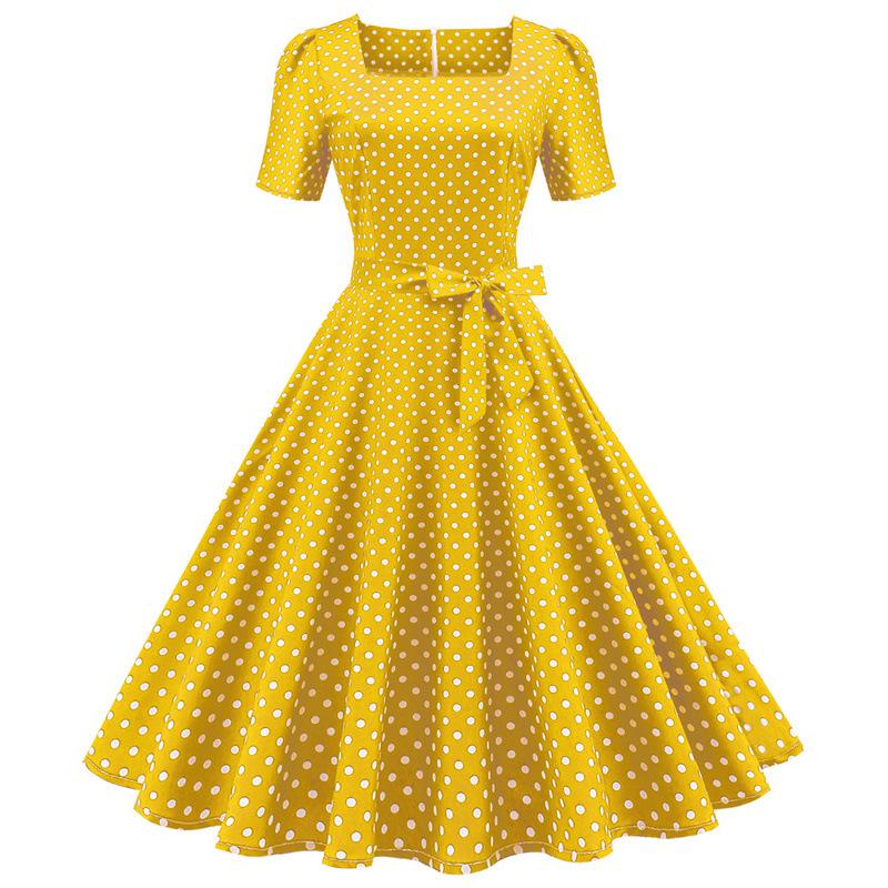 2021 New Casual Short-Sleeved Polka Dot Dress with Belt