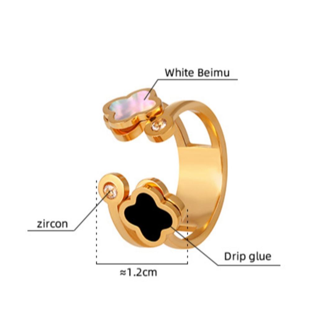 Легкое роскошное модное кольцо с четырьмя листами клевера, модное индивидуальное регулируемое кольцо из титановой стали