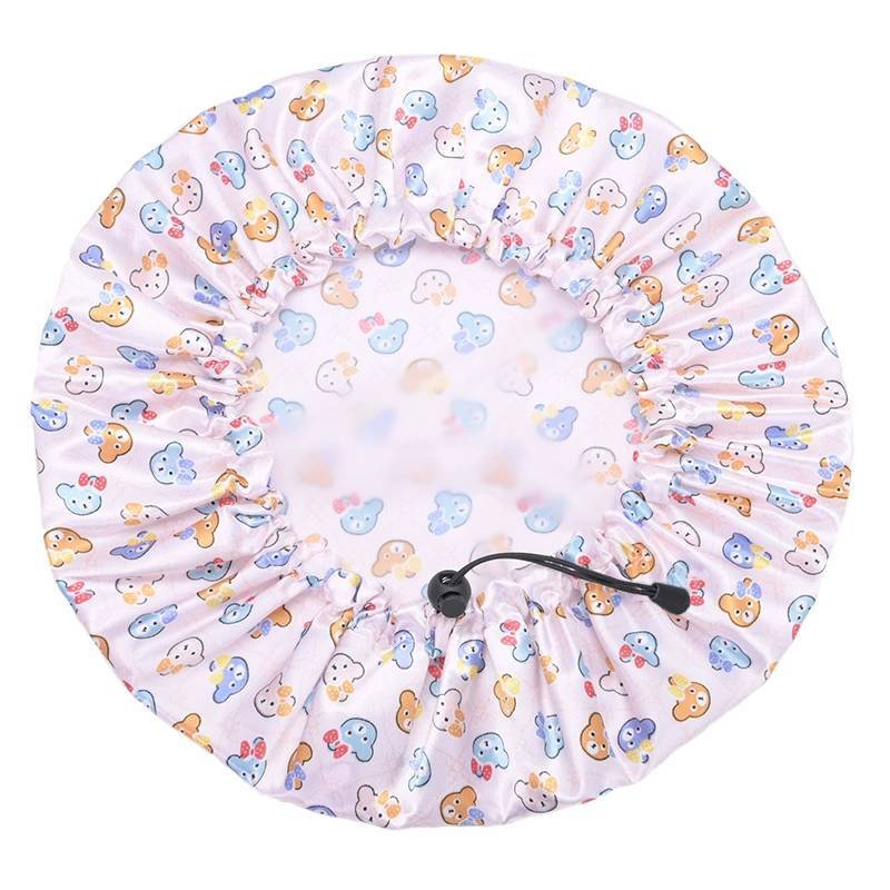 Cartoon Style Reusable Shower Cap For Adults With Daisy Print And Waterproof Design