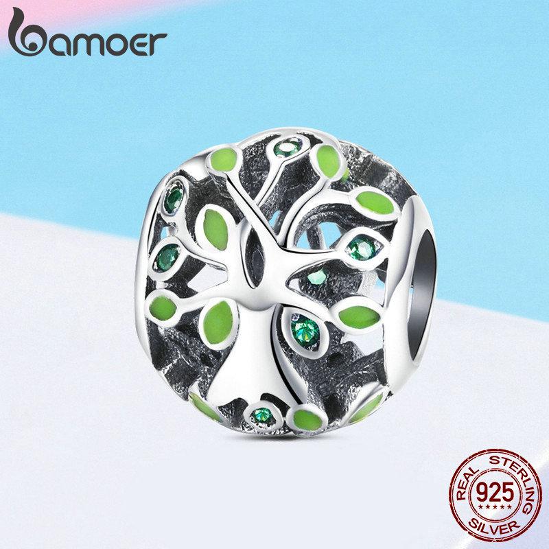 Аутентичные бусины BAMOER из стерлингового серебра 925 пробы, семейное древо жизни, подвески в виде листьев дерева, подходят для браслета-подвески