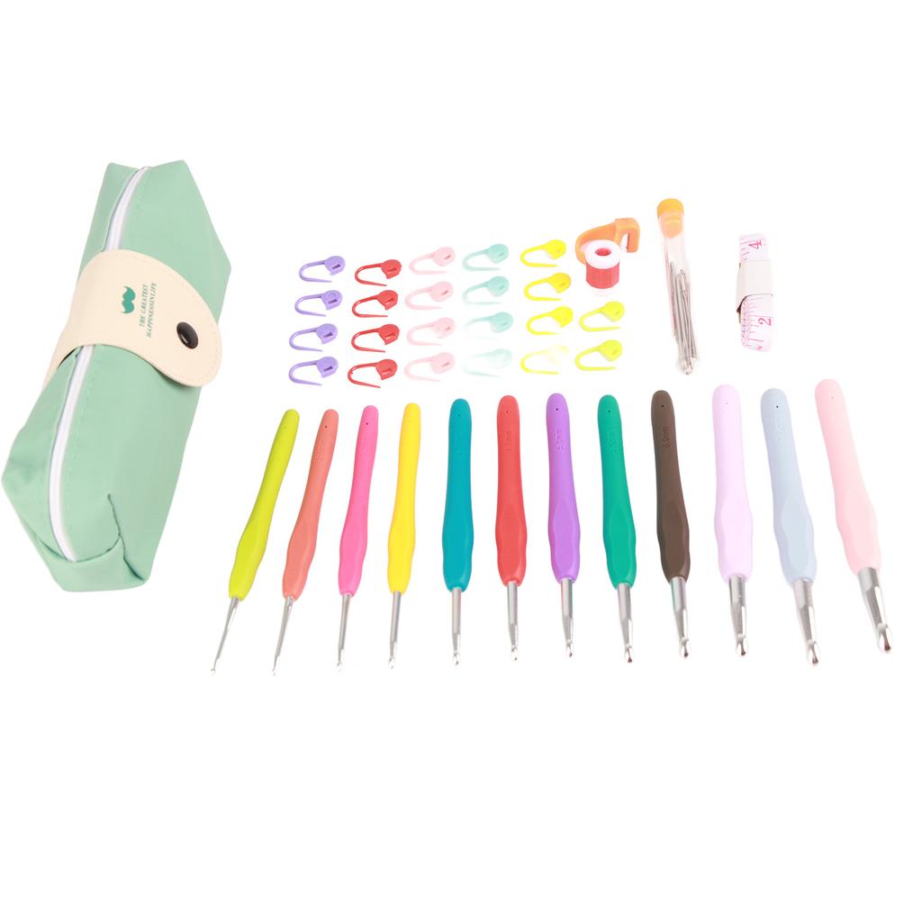 46pcs Crochet Hook Set with Workbag Colored Easy To Identify Ergonomic Crochet Needle Knitting Hook