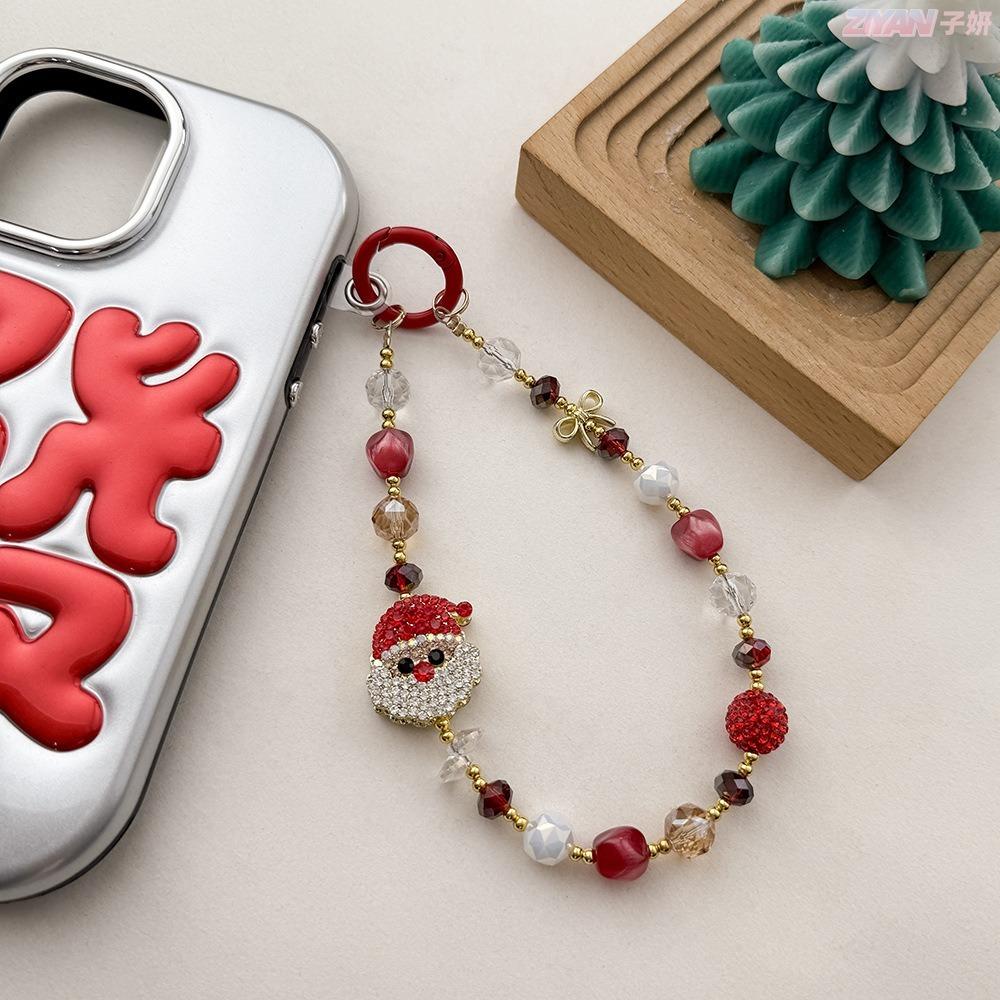 Christmas Tree Crystal Pendant Santa Claus Camera Chain Cartoon Keychain