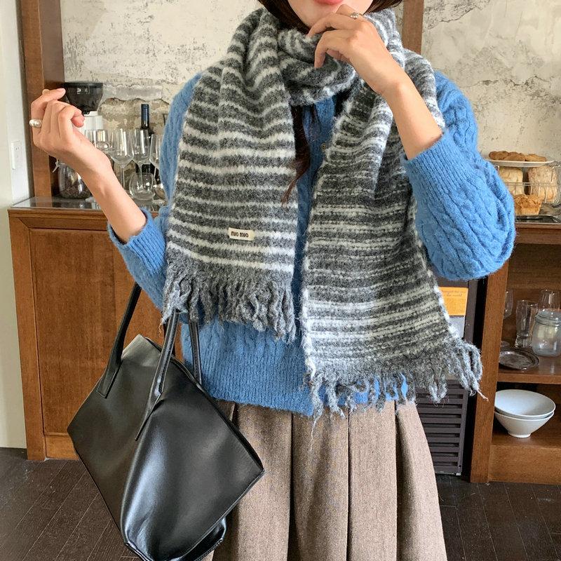 Including scarf female Korean winter new soft waxy knitted striped scarf versatile warm student couple scarf