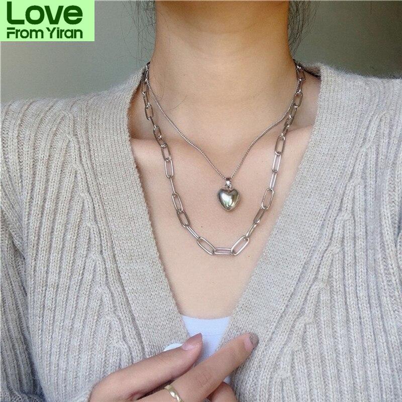 Металлическое ожерелье Ins Cold Wind Hip - Hop свитер цепь Love подвеска ожерелье Длинное дикое двухслойное ожерелье с аксессуарами