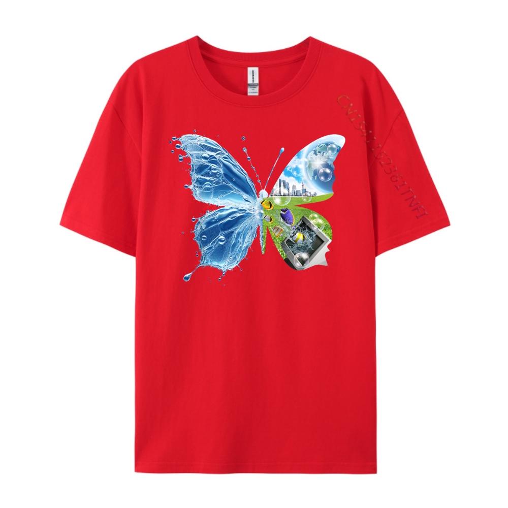 Frutiger Aero Aesthetic Butterfly Computer Fishes Scenery Cute Oversized T Shirt Camisetas Street Wear Tees