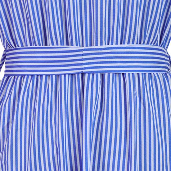 Свободное женское платье Подчеркивает фигуру Смесь хлопка Однобортное Полосатое платье-рубашка