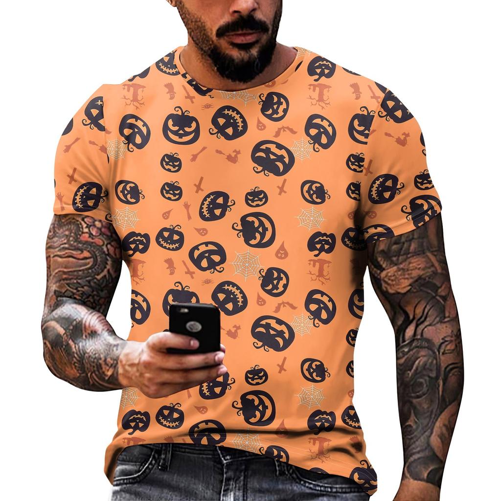 Halloween T Shirt Men's Casual Round Neck Blood Splatter Pattern Tops Horror Bloody Printed Short Sleeve Tops
