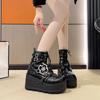 Fashion 9CM Metal Chain Patent Leather Punk Ankle Boots Women New Winter Designer Chunky Platform Boots Woman Black Gothic Lolita Shoes