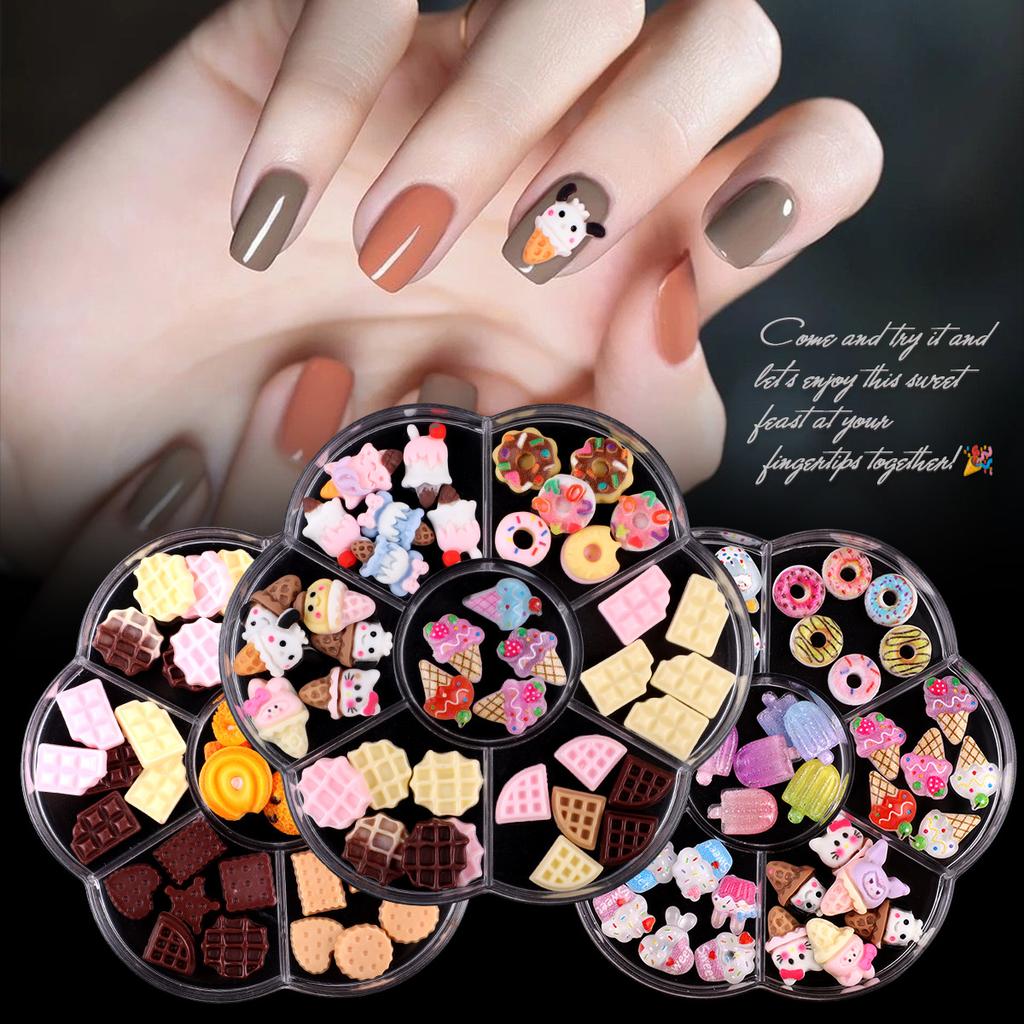 Nail Art Accessories Resin Simulation Biscuits Ice Cream Cute Cartoon Three-Dimensional Accessories Nail Mixed Bow