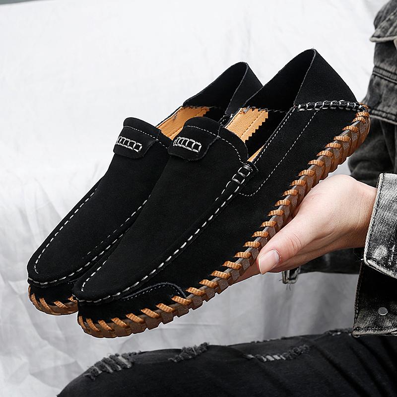 Spring and Autumn Men's Large Size Handmade Bean Shoes Comfortable Casual Breathable Board Shoes Splicing Dad Shoes