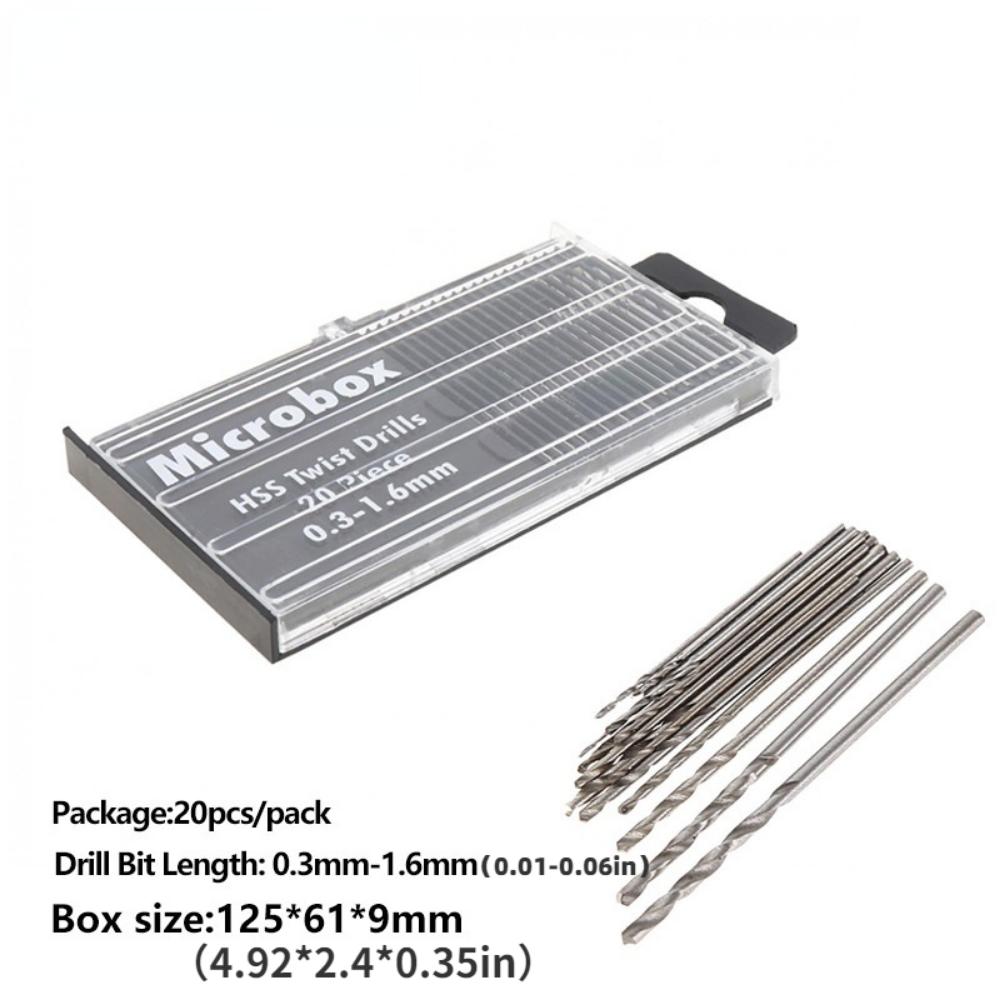 20 шт./компл. 0,3-1,6 мм, мини-набор спиральных сверл из высокоскоростной стали, набор микро-сверл из быстрорежущей стали с футляром
