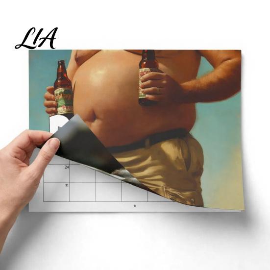 Practical Date Tracker 2027 Beer Bellies Wall Calendar, Funny Men Photo Monthly Planner with Coil Humorous Gift for Him Binding Home Office Bar Decor,