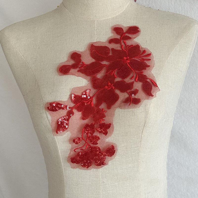 Mesh Lace Flower 2pc Colorful Sequins Hand Sewing Diy Embroidered Cloth Stickers Skirt Decoration Accessories Patch Dance Clothes