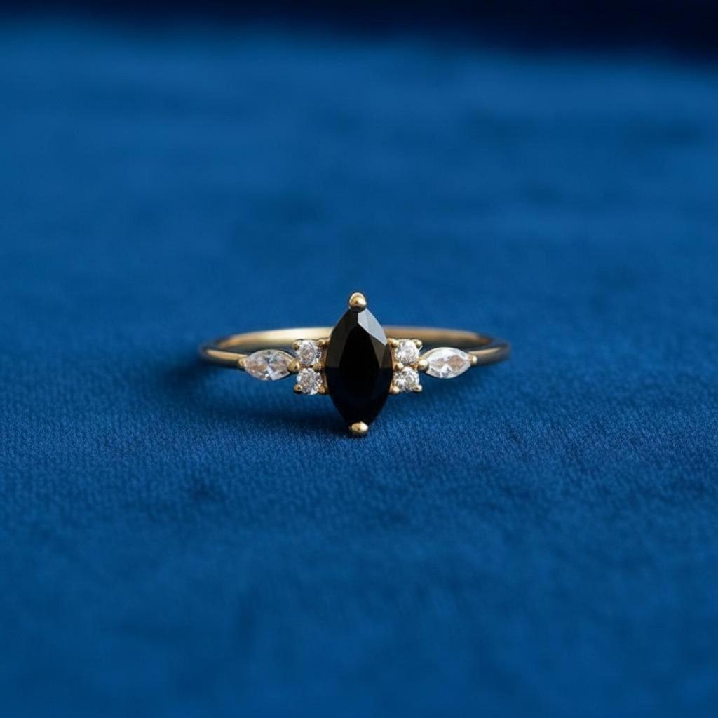 Black Onyx Rings, Anniversary Ring-Onyx Silver Ring-Engaged Ring-Gift For Women-Marquise Cut Onyx Ring Proposal Ring