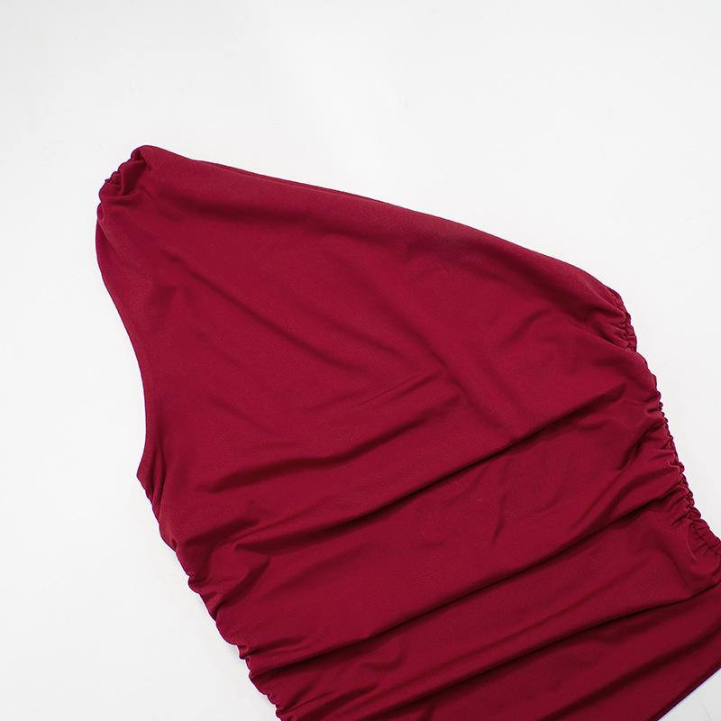 Winter New Style Solid Color One-shoulder Halter Pleated Vest Top T-shirt Women