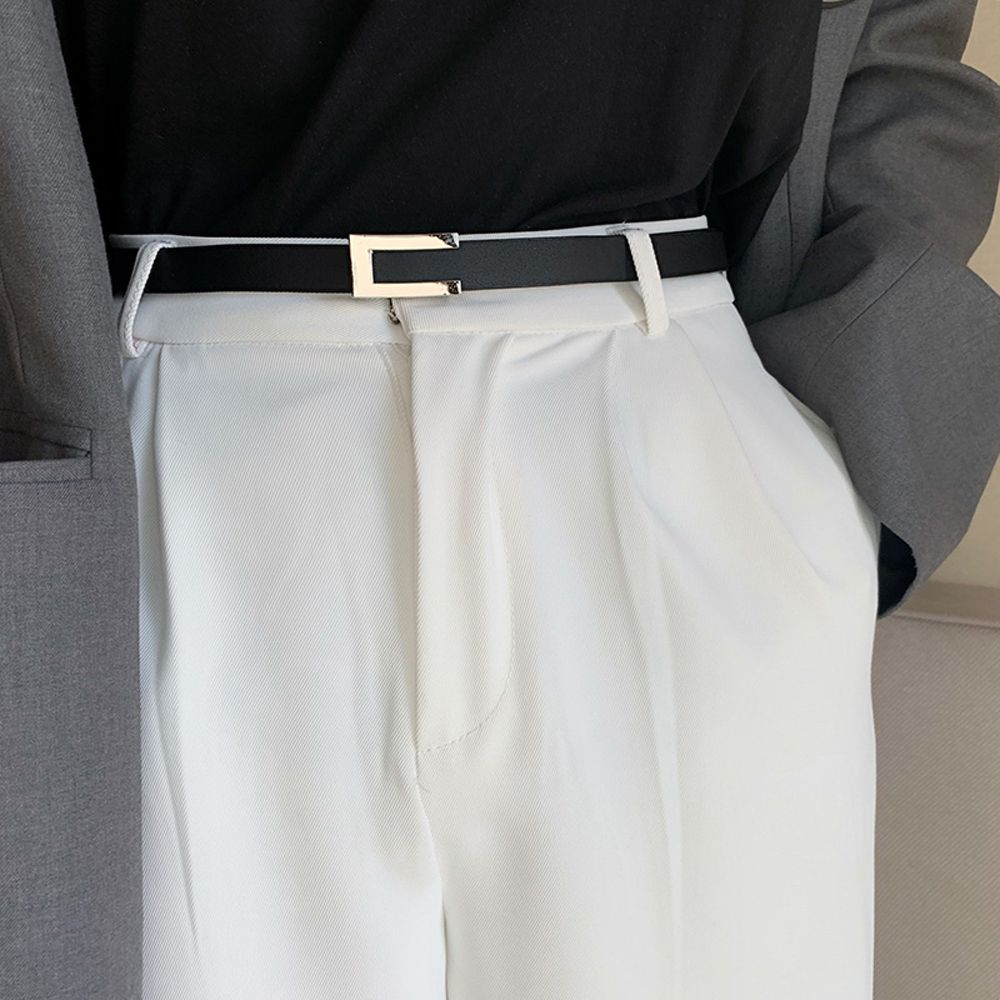 Adjustable Female Korean Vintage Trouser Dress Decoration Leather Belt Thin Waistband Metal Buckle