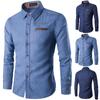 Новые мужские джинсовые рубашки с длинным рукавом, мужская классическая рубашка, модная приталенная стильная темно-синяя джинсовая мужская рубашка, рубашка с длинными рукавами для мужчин