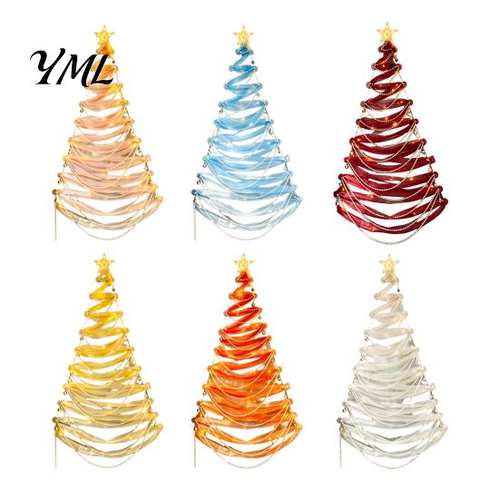 DIY Holiday Fabric Tree Decor Lighted Christmas Kit, Hanging Ornament Set Space Saving for Window Wall, Handmade Craft with LED Lights Luminous