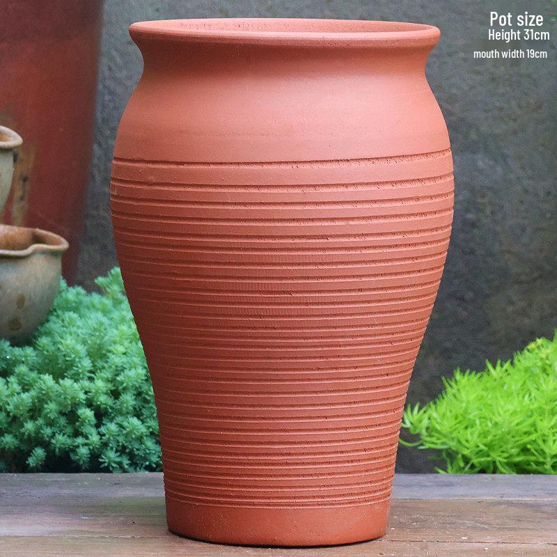 Handmade Red Clay Pot for Succulents & Flowers - Tall, Wide Mouth Ceramic Planter for Hydrangeas, Roses, and Pothos