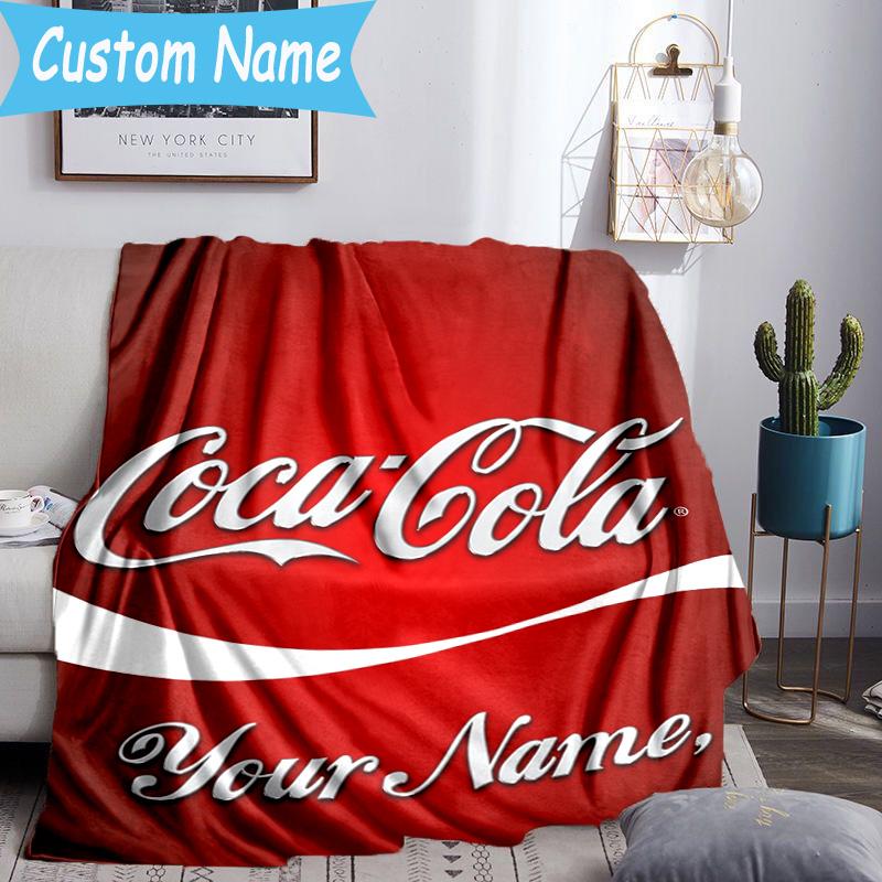 Custom Name Cola Classic Beverage Flannel Blanket, Use for Birthday/Holiday Gift, Soft Blanket for Sofa/Bed/Camping/Office, Home Decor