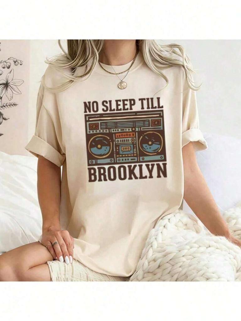 Vintage No Sleep Till Brooklyn Boombox Print T-Shirt For Music Lovers Casual Streetwear Tee