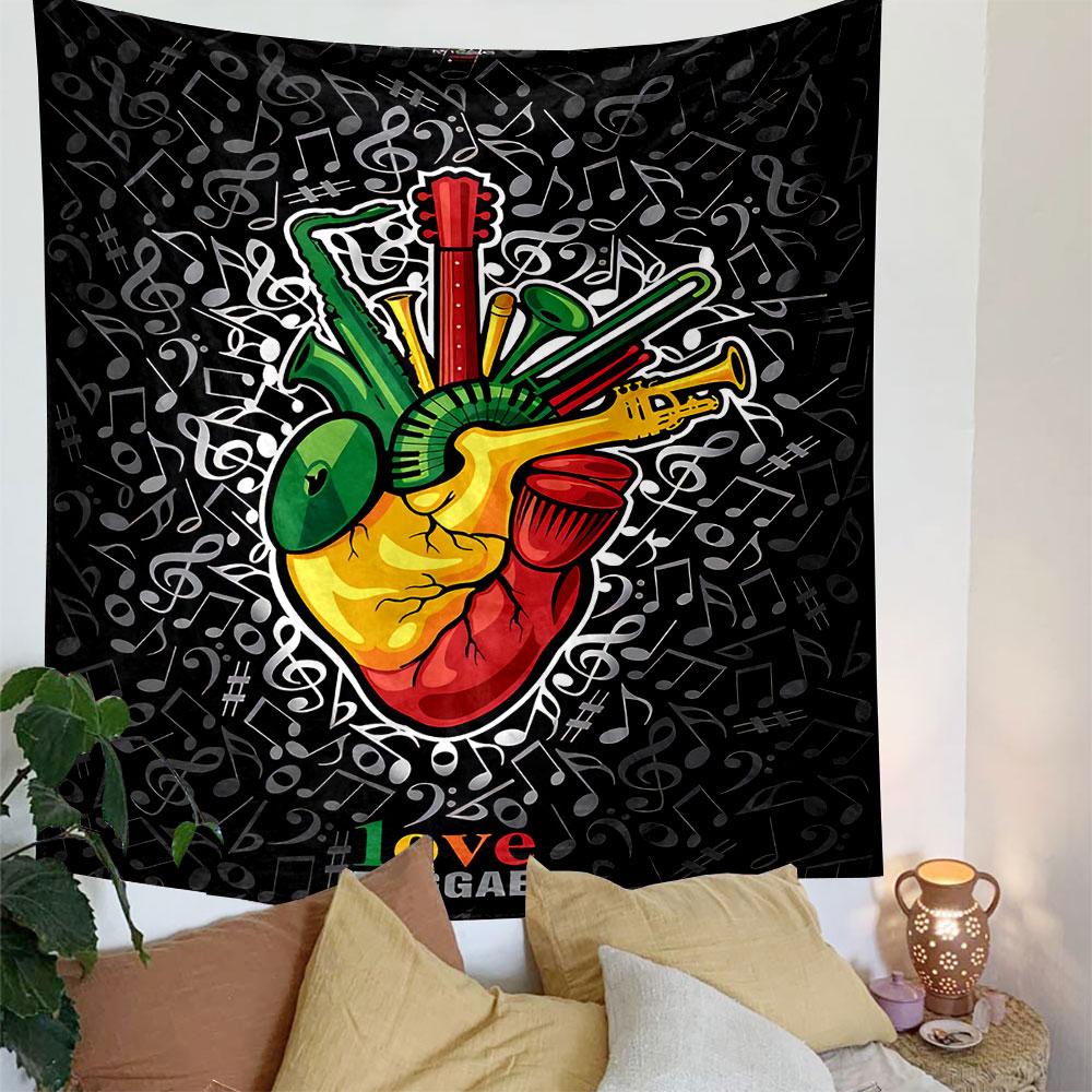 Love Reggae Tapestry Wall Hanging, Jamaican Music Art, Wall Decor for Bedroom Living Room Dorm