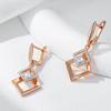 Double Square Smooth Gold Color Inlay Silver Plated Zircon English Lock Dangle Earrings Luxury Women Geometric Jewelry