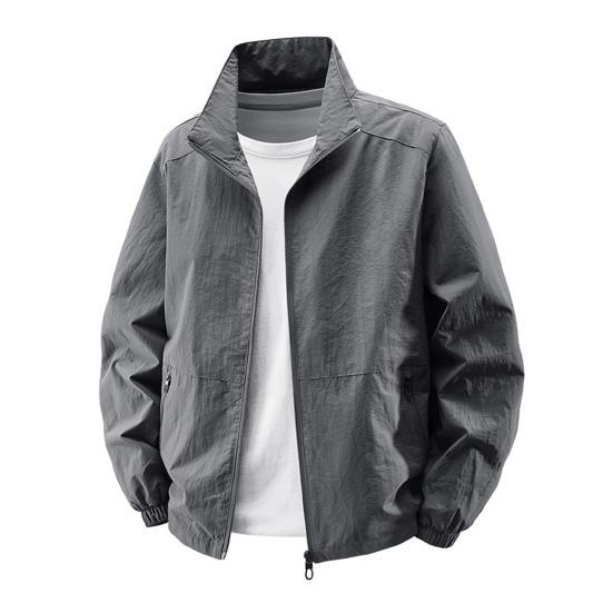 Мужская куртка с воротником-стойкой, длинным рукавом, на молнии, весенне-осеннее пальто с карманами, однотонная