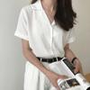 Blouse Shirt for Women Fashion Short Sleeve V Neck Casual Office Lady White Shirts Tops Japan Korean Style