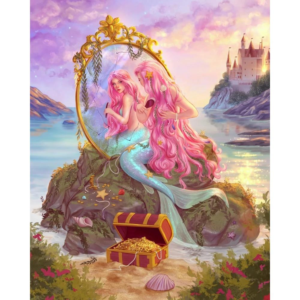Cartoon Illustration Mermaid Poster Print For Nursery Kids Bedroom Home Decor Abstract Mermaid Princess Canvas Painting Wall Art