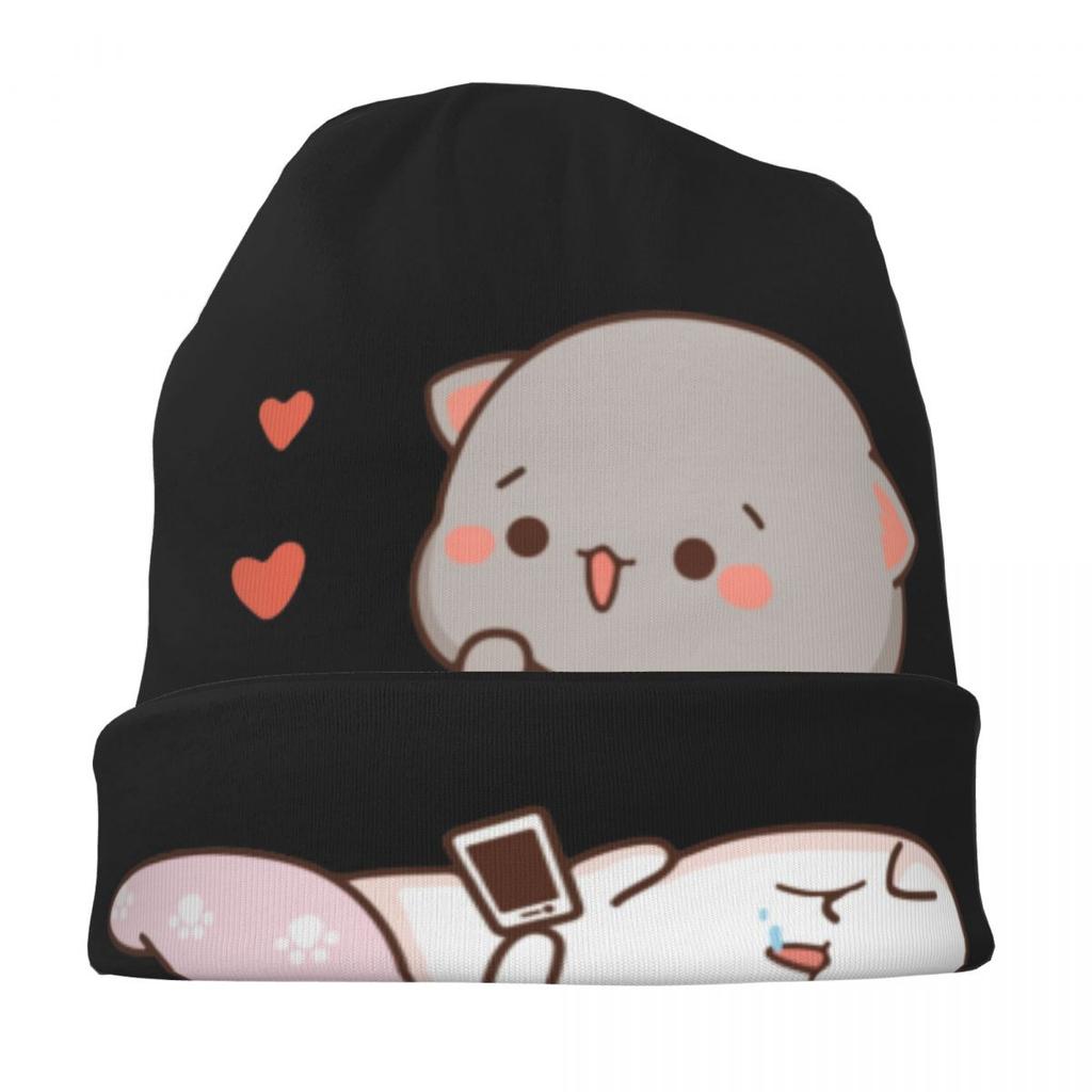 Kawaii Peach And Goma Mochi Шапки-бини Drooling Skullies Шапки с рисунком кота в стиле хип-хоп Унисекс Кепка Теплый капот двойного назначения Вязаные шапки