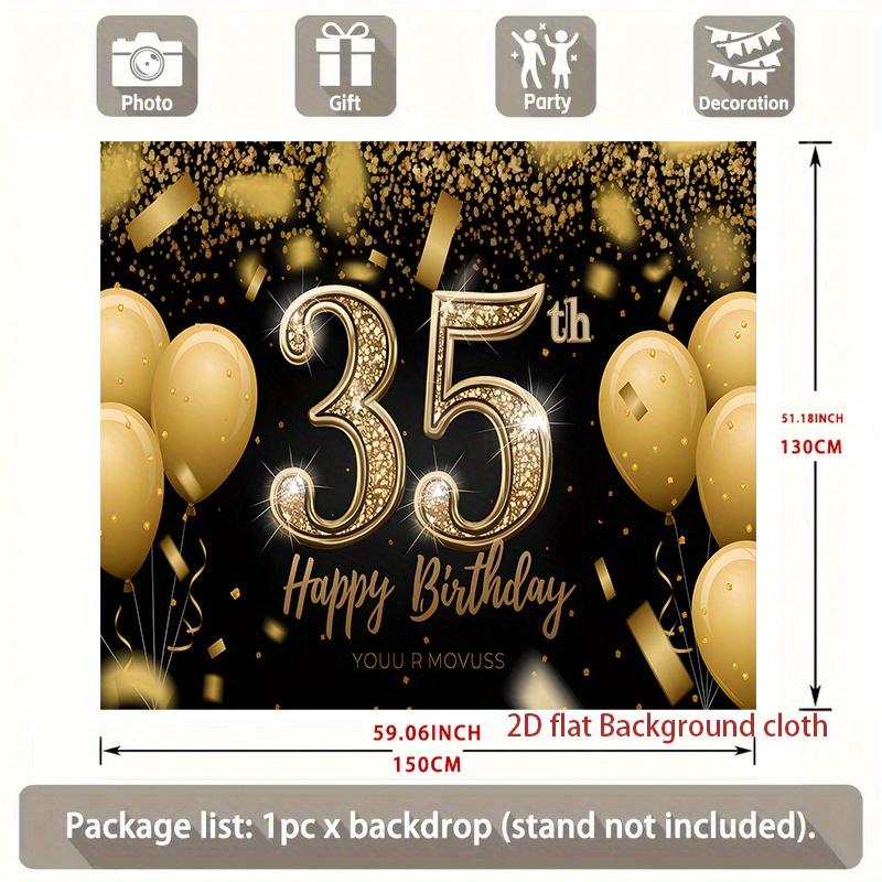1pc Birthday 35th Confetti Glitter Durable Hanging Banner Golden Polyester
