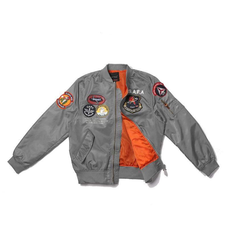 Mens MA-1 Style Flight Jacket Casual Bomber Coat With Embroidered Patch Lightweight Windproof Nylon Outerwear Fall