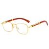 HBK Vintage Small Round Frame Alloy Sunglasses with Wooden Temples Gradient Lenses