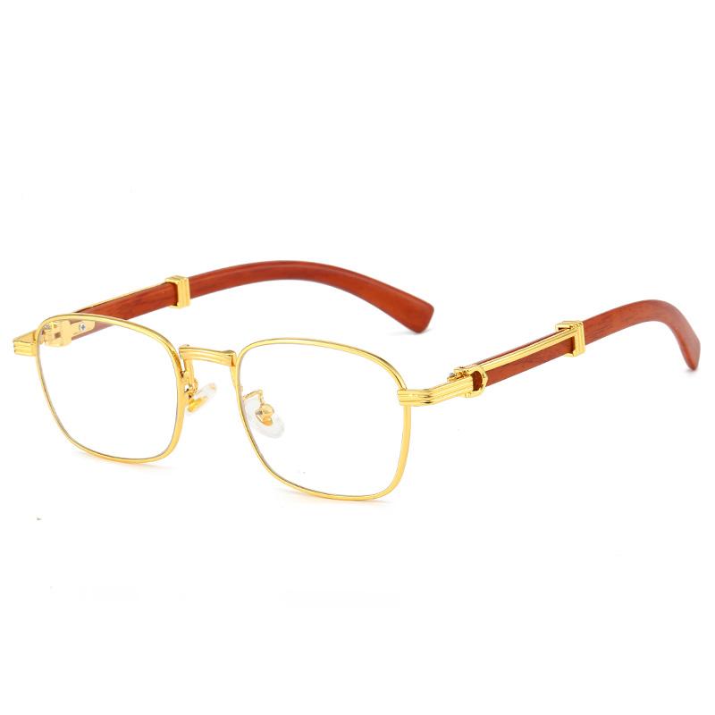 HBK Vintage Small Round Frame Alloy Sunglasses with Wooden Temples Gradient Lenses