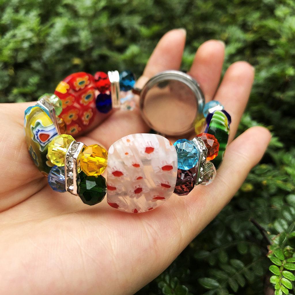 Разноцветный браслет из бусин с цветами из стекла Миллефиори - Большой размер, Уникальный европейский и американский дизайн