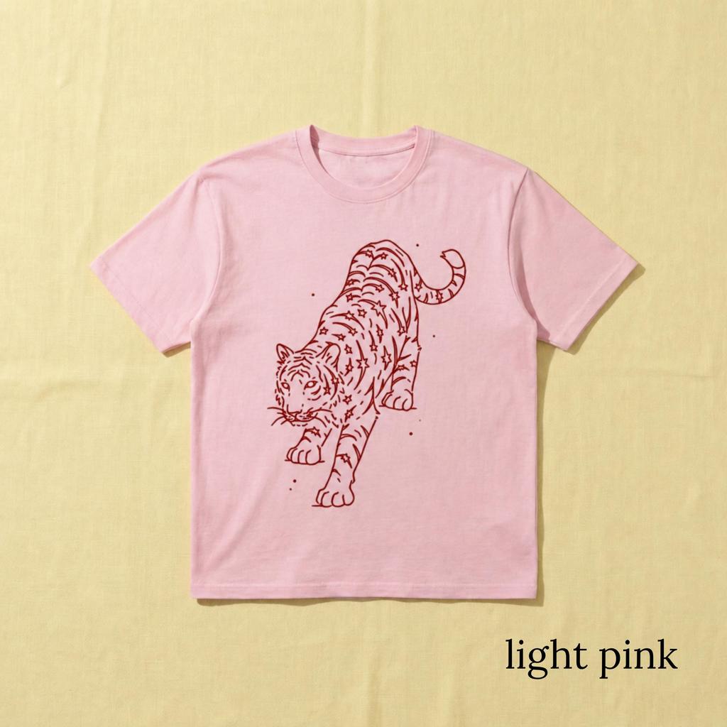 Tiger Graphic TShirt Starry Moon Cat Line Art Oversize Short Sleeve Casual Boho Top