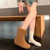 Ladies' High-top Flat Lace Long Boots In Solid Color, Anti-suede Round Toe, Anti-slip and Comfortable Classic Denim Boots