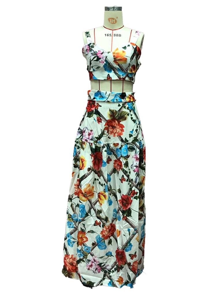 Летнее женское сексуальное платье без рукавов с принтом и длинными подтяжками 2025 года.