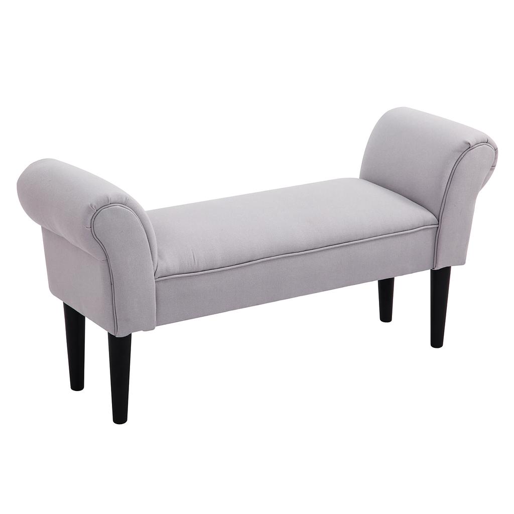 Bench Upholstered Bench with Sailcloth Fabric, Armrest Hallway Bench with Wooden Frame, Shoe Bench for Bedroom, Living Room