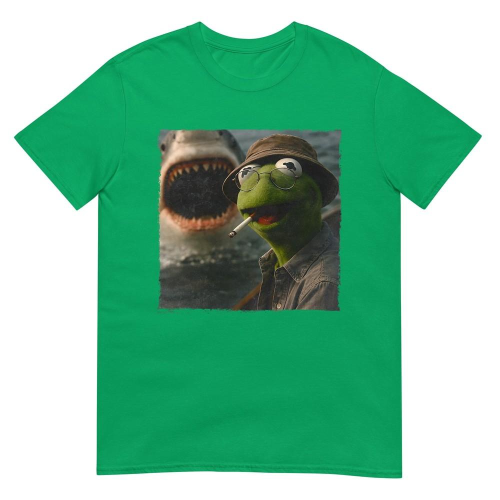 Funny Smoking Frog Meme Vintage Shark Attack Parody Tee TShirt