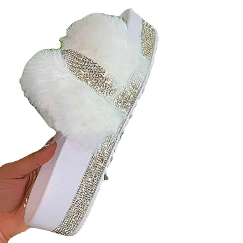 Fashion Women Casual Slippers Fashion Rhinestone Suede Platform Flats Outdoor Comfortable Indoor Female Slippers Chinelo Nuvem