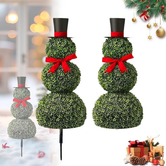 Christmas Snowman Topiary Artificial Snowman Shaped Topiary Tree Pot with Red Bow Santa Hat for Indoor Outdoor Home Porch Yard Holiday Decor