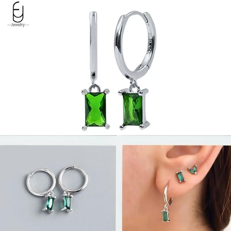 Серьги из стерлингового серебра 925 пробы с зеленым цирконом, золотые серьги-кольца в форме сердца для женщин, изящные пусеты, роскошные ювелирные изделия, подарки