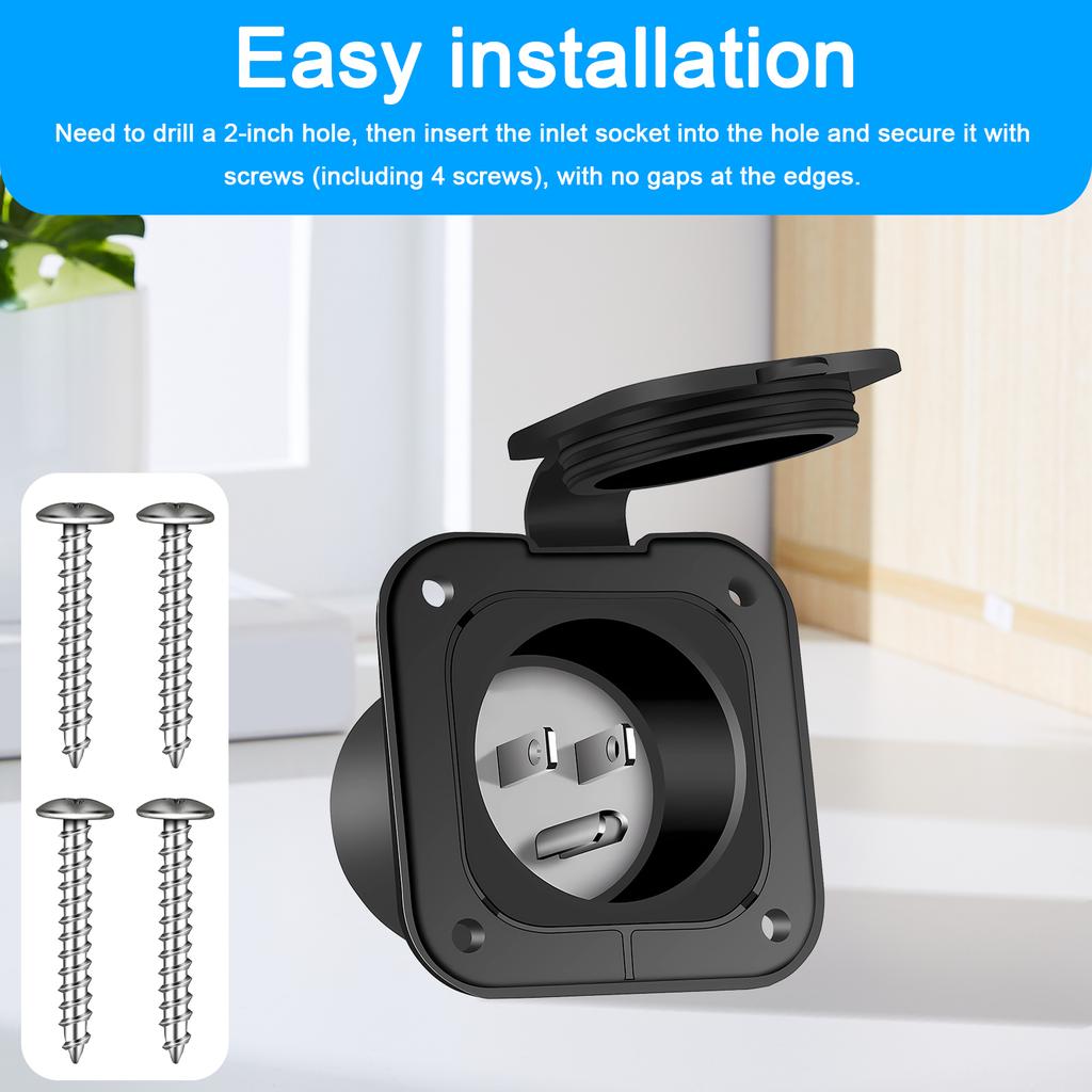 1/2Pcs 15 125V Amp Inlet Shore Power Flanged Receptacle NEMA5-15 RV Power Inlet With Waterproof Cover for RV Camper Car Trailer