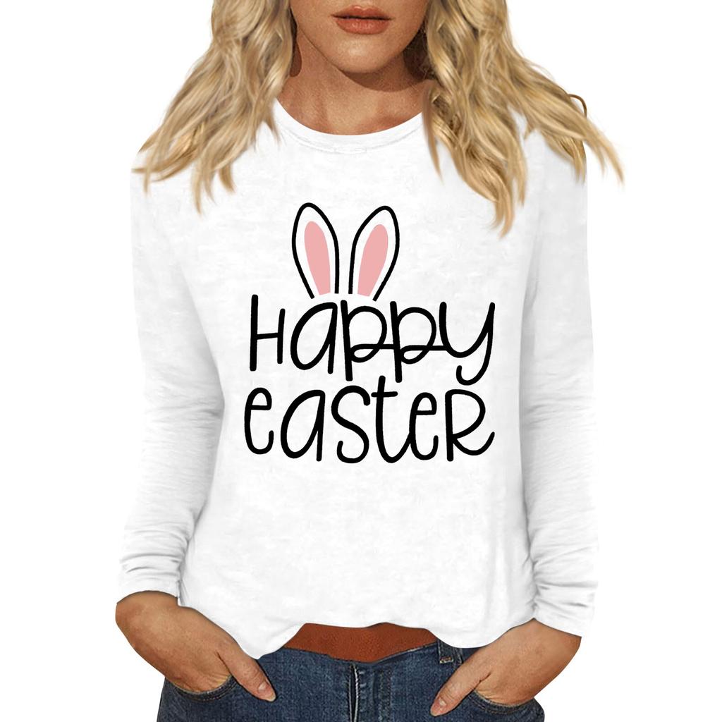 Long Sleeve Shirts For Women Easter Carnival Print Graphic Tees Blouses Casual Basic Tops Pullover