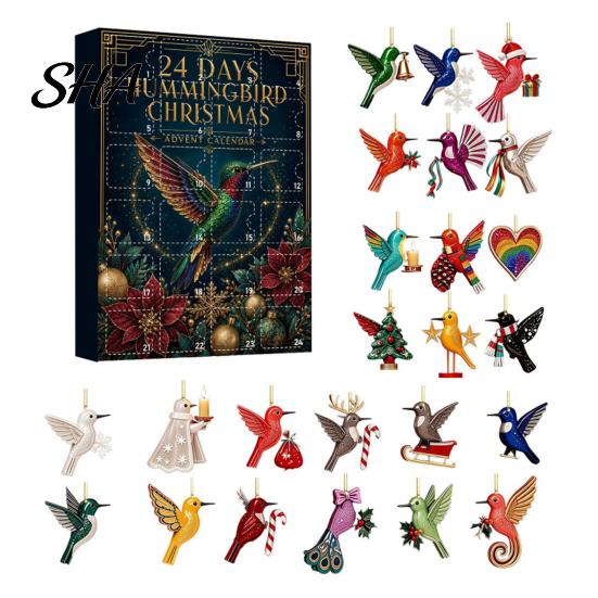 Daily Box Hummingbirds Advent Calendar 2026, 24 Days Christmas Countdown with Colorful Animal Ornaments Pcs 2D Acrylic Hummingbird for Bird